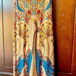 Farm Rio Anthropologie Mixed Print Peacock Knit Maxi Skirt
